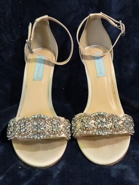 Betsey Johnson Champagne Crystal Embellished Ankle-Strap Heels
